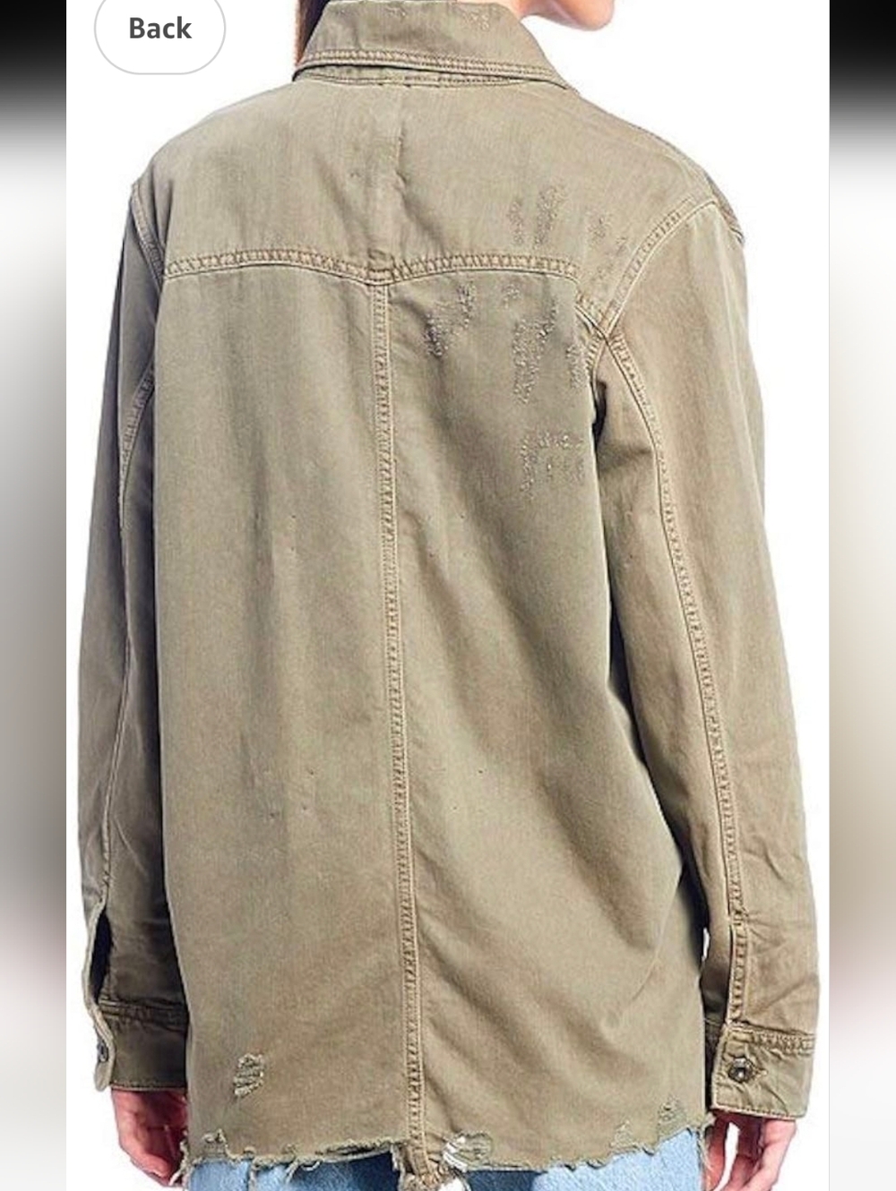 Free People Olive Green Utility Jacket with Distressed Hem Size Small - Picture 2 of 16